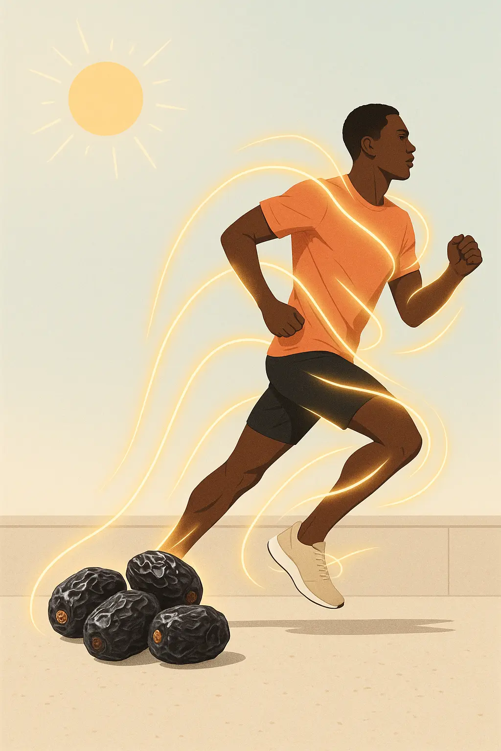 The boy runs energetically with the power of Ajwa dates