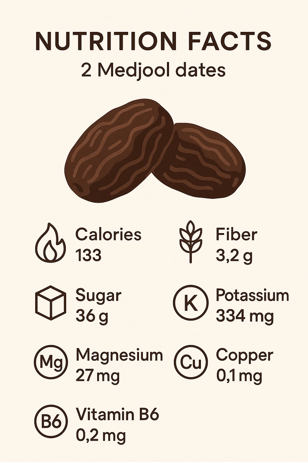 Nutritional value of 2 Medjool Dates