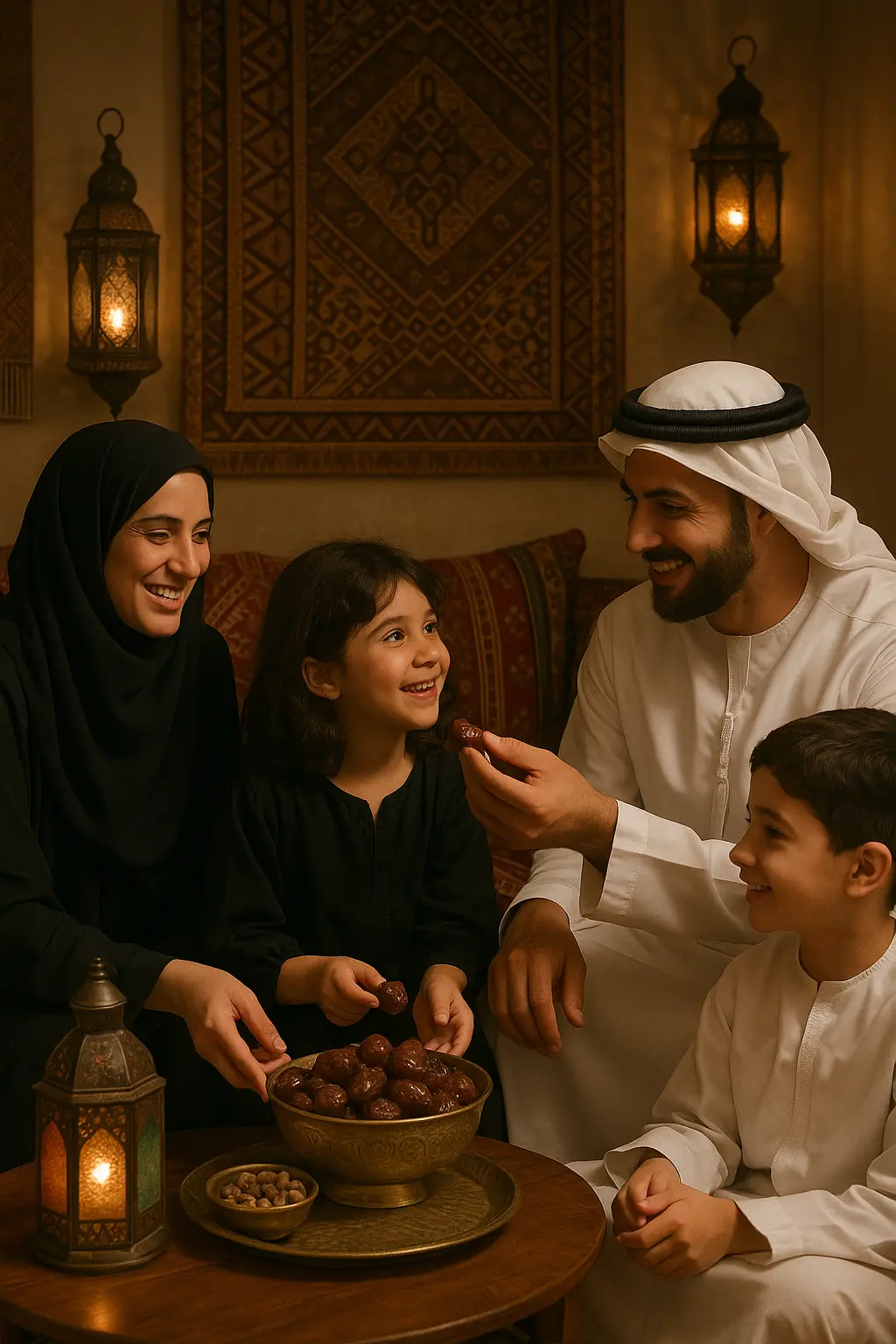 family gathering enjoying Ajwa dates