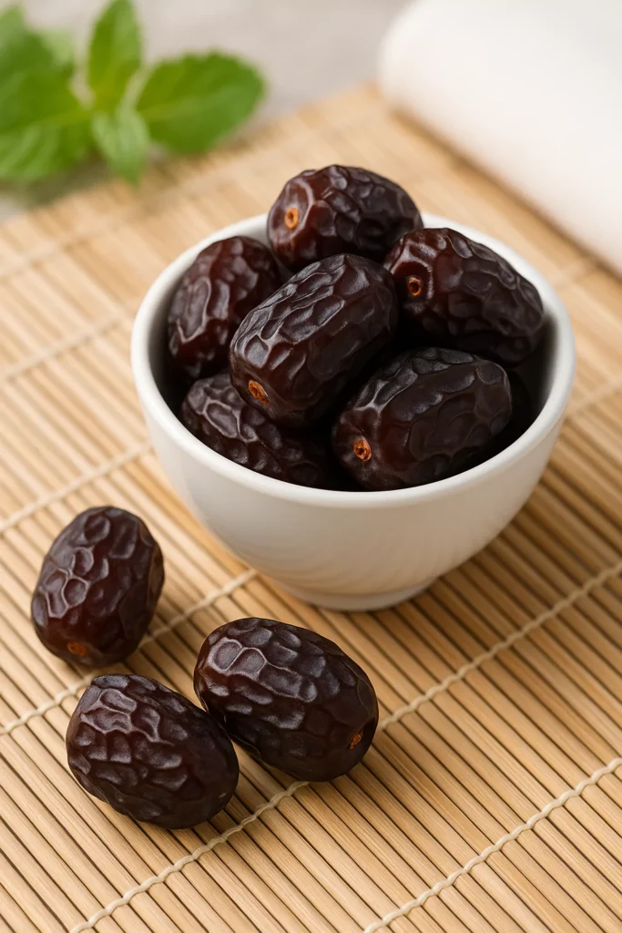 Ajwa Dates vs Medjool Dates: Which Super Date Is Better for You? 2 Ajwa Dates in white bowl