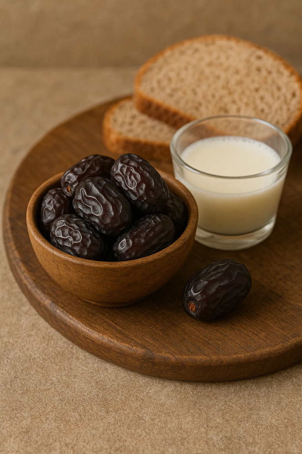 Ajwa in a bowl with milk in breakfast
