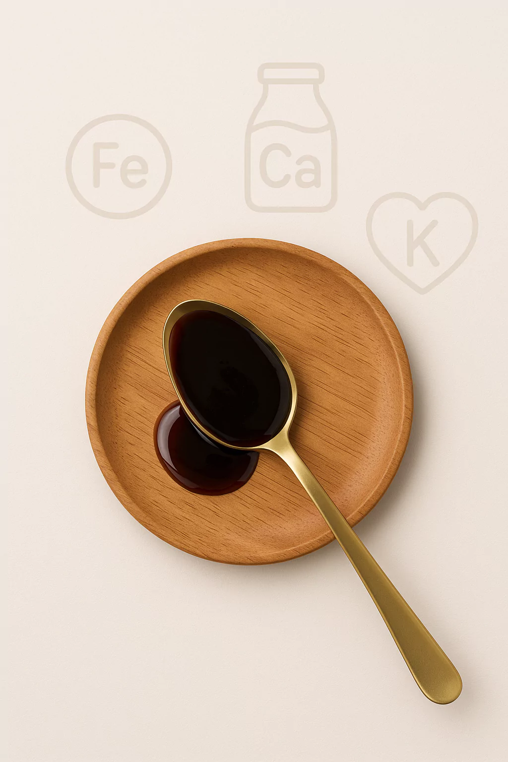 Date molasses in a spoon, spilling on the plate
