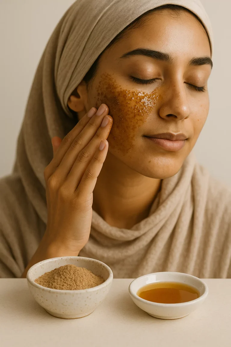 A woman's skin care with date seed powder