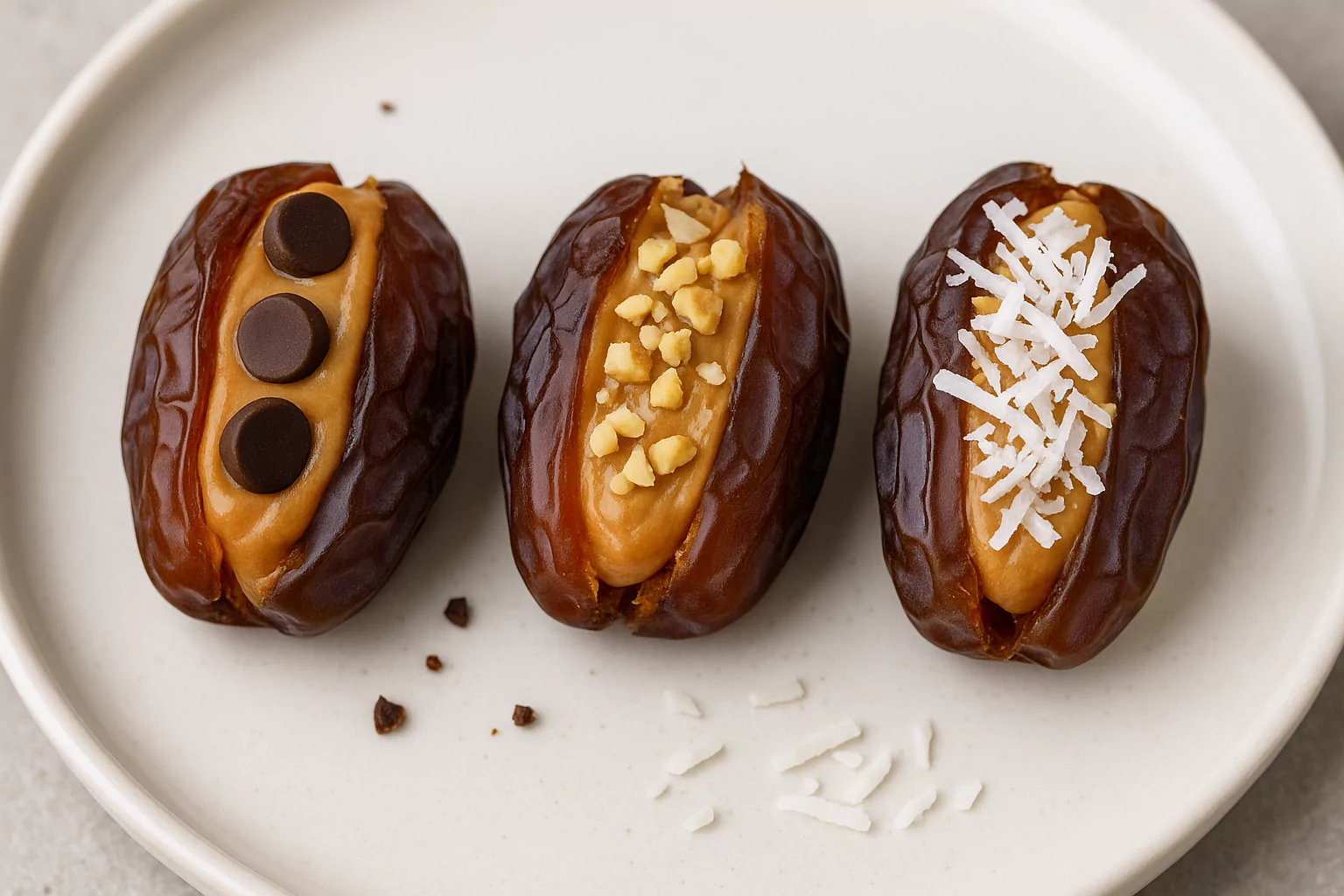 Delicious Peanut Butter Stuffed Dates 5 Optional toppings for peanut butter stuffed dates