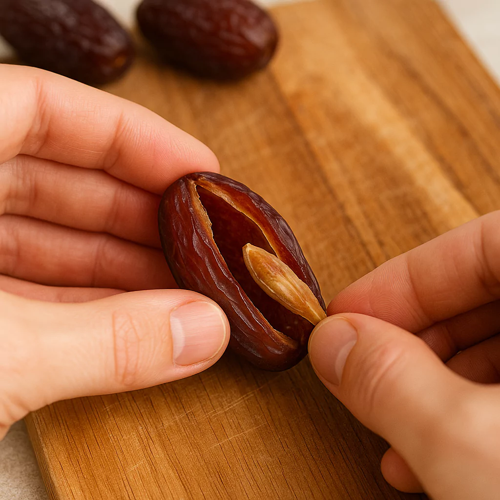 remove the pit and fill the date with cream cheese or any stuffing