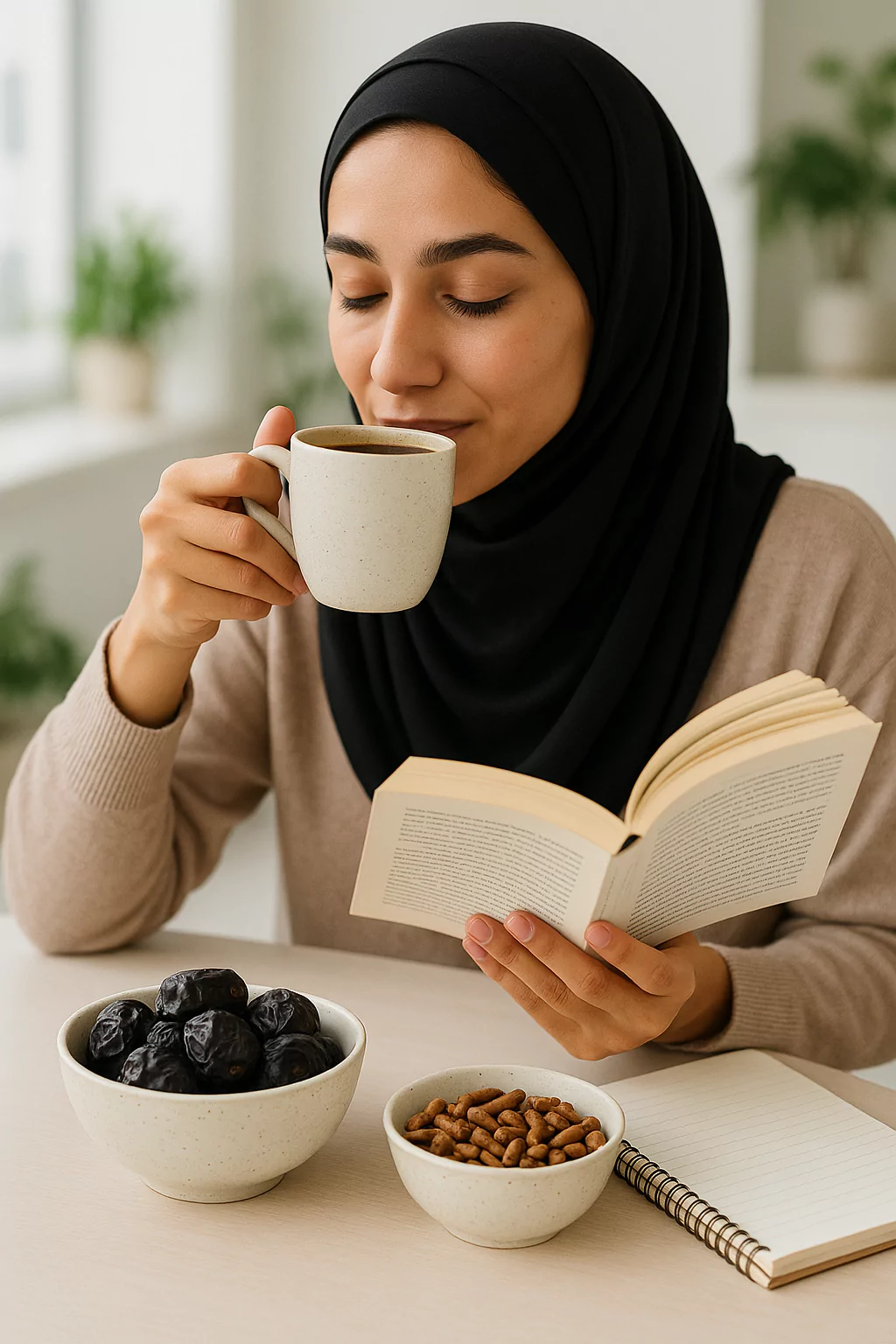 Woman enjoying Ajwa dates as part of a healthy daily wellness routine