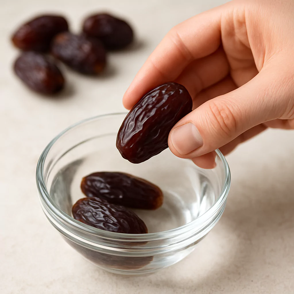 Soak dates in a bowl for washing